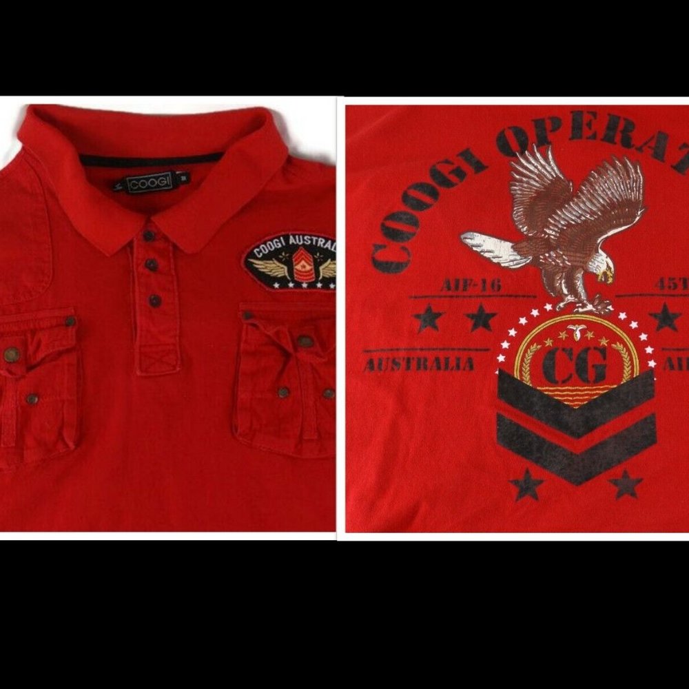 COOGI Men's 3XL (2XL) Red Polo Shirt AUSTRALIA Operations Cotton w/ Pockets